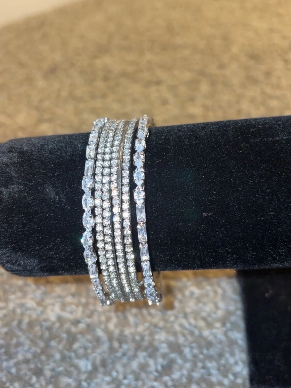 Sparkling Silver Multi-Row Crystal Stretch Bracelet - Picture 4 of 7